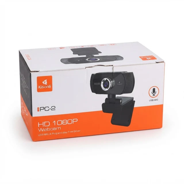 كاميرا ويب Kisonli HD 1080P PC-2 مع ميكروفون USB - توصيل وتشغيل للكمبيوتر/اللابتوب - كاميرات بالجملة Errayhany Grossiste المغرب