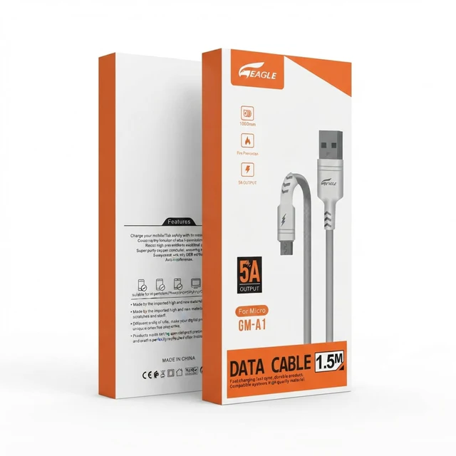 كابل بيانات EAGLE V8 Micro USB بطول 1.5 متر - شحن سريع 5 أمبير للهواتف الذكية والأجهزة اللوحية - كابلات بالجملة Errayhany Grossiste المغرب