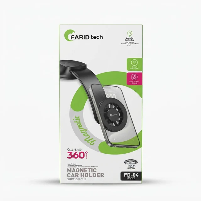 حامل هاتف مغناطيسي للسيارة FARID tech FD04 - تثبيت بالشفط 360° - استقرار مثالي - ستاندات بالجملة Errayhany Grossiste المغرب