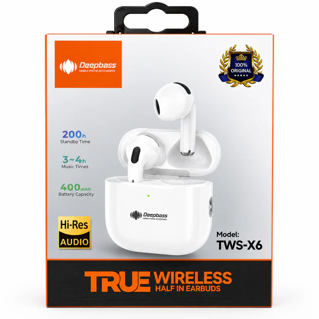 سماعات أذن لاسلكية AIRPODS DEEPBASS TWS-X6 True Wireless Hi-Res Audio - أبيض - عام بالجملة Errayhany Grossiste المغرب