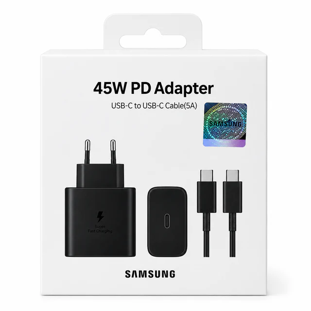 شاحن سامسونج 45 واط PD محول طاقة USB-C مع كابل USB-C 5 أمبير - شحن سريع - شواحن بالجملة Errayhany Grossiste المغرب