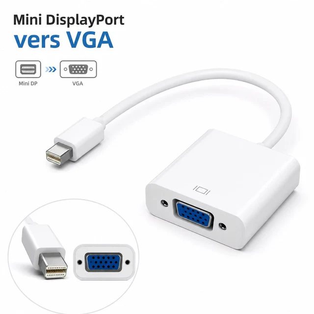 محول Mini DisplayPort إلى VGA بطول 25 سم - محول فيديو Full HD للكمبيوتر، ماك، وجهاز العرض - محولات وHUB بالجملة Errayhany Grossiste المغرب
