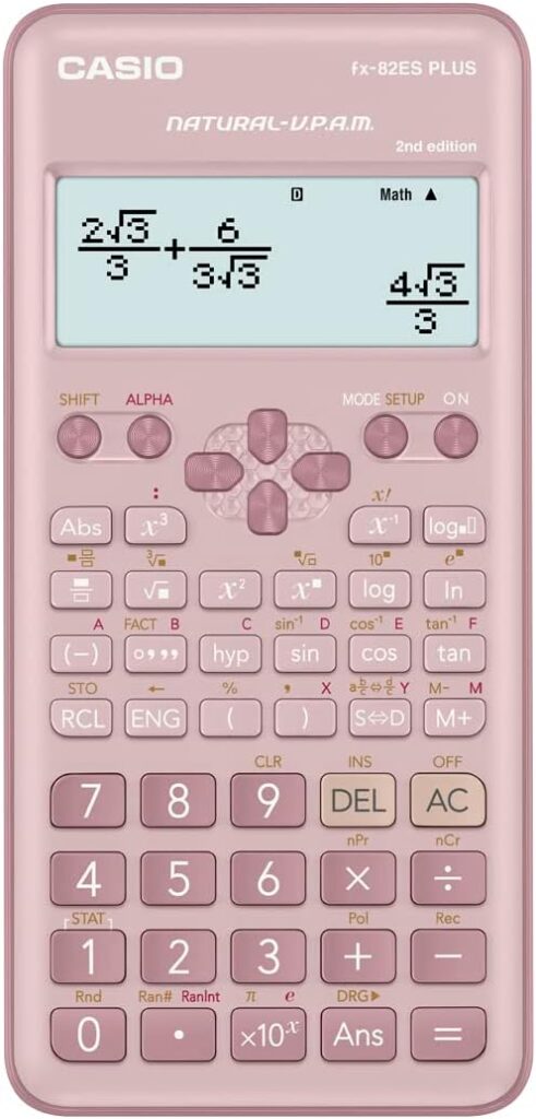 Découvrez notre calculatrice scientifique rose avec fonctions trigonométriques et statistiques. Achetez maintenant pour des calculs précis et rapides !