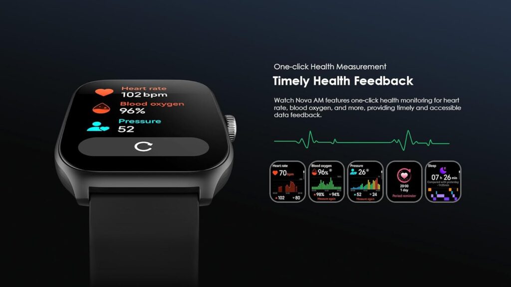 Découvrez la montre intelligente AMOLED avec écran incurvé et suivi santé complet. Profitez d'une autonomie longue durée. Achetez-la dès maintenant !