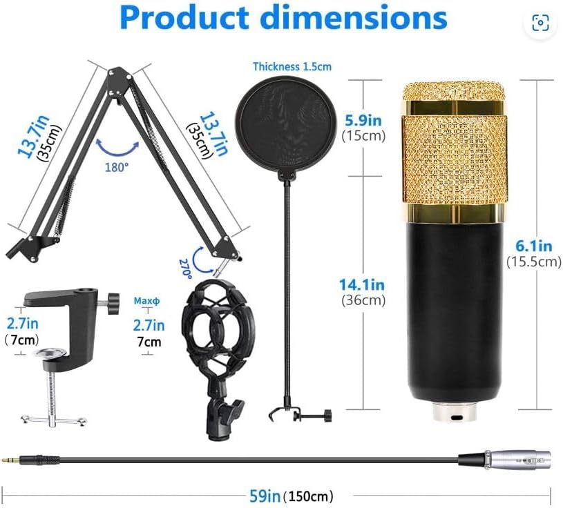 Microphone à condensateur pro avec bras ajustable - Son clair Découvrez notre kit microphone à condensateur professionnel. Qualité studio, bras réglable, accessoires inclus. Commandez pour un son d'enregistrement supérieur !