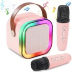 Offrez une mini machine karaoké portable avec 2 micros sans fil Bluetooth. Idéal cadeau enfant pour anniversaires et Noël. Chantez partout, amusez-vous !