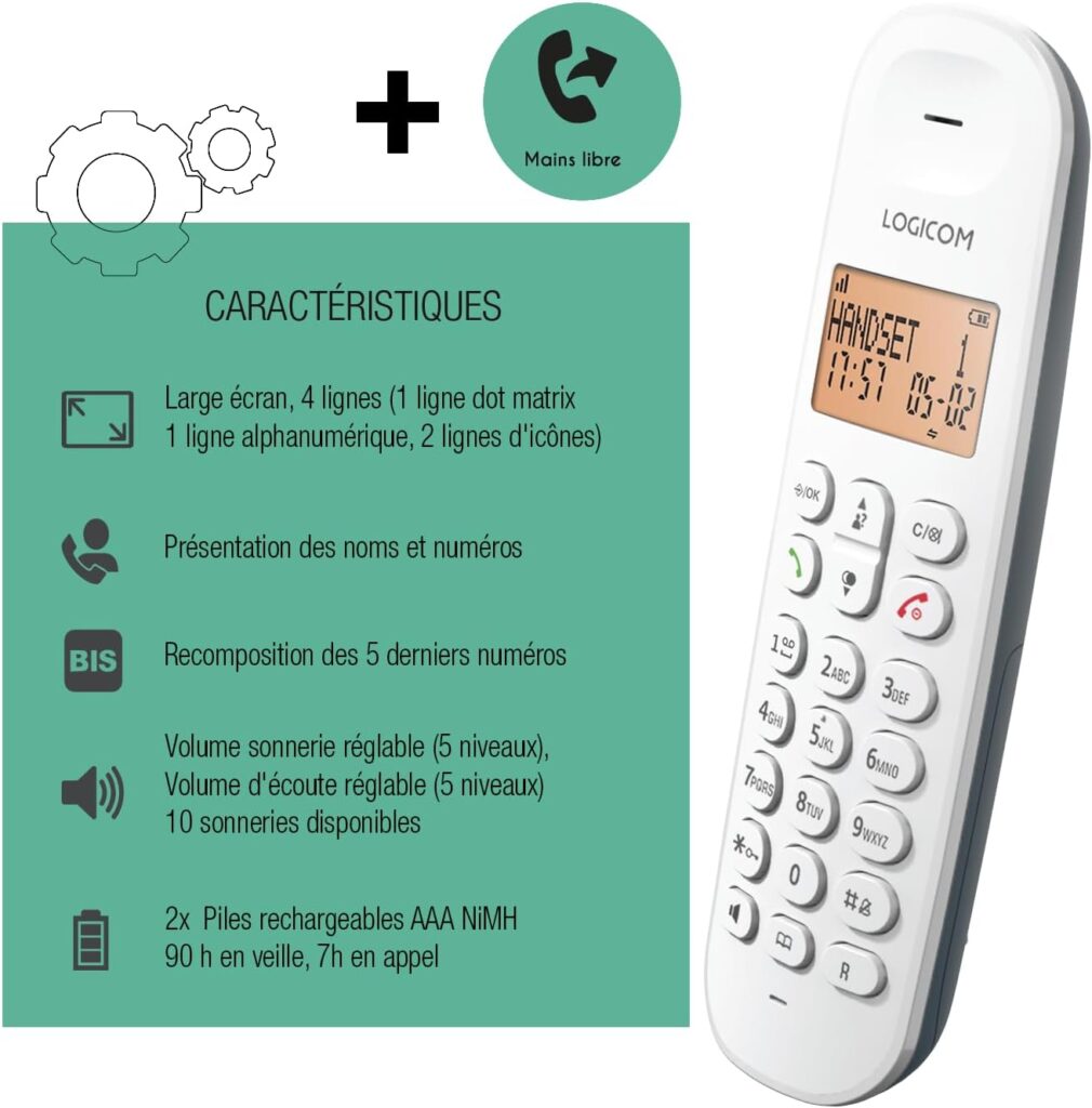 Découvrez ce téléphone sans fil DECT avec mode économie, large portée et compatibilité Internet. Profitez d'une communication claire, achetez-le maintenant !