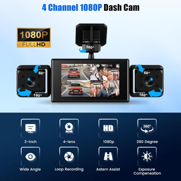 Découvrez la caméra embarquée 4 canaux avec vision nocturne et écran 3 pouces. Sécurisez vos trajets, captez chaque détail. Achetez-la maintenant !