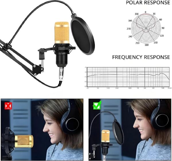 Découvrez la carte son V8 avec micro condensateur et support réglable. Enregistrez un son professionnel dès maintenant !