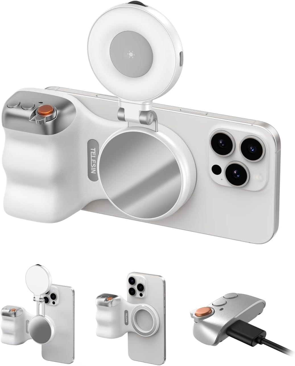 Poignée smartphone ergonomique avec lampe annulaire 360° Créez selfies et vidéos pro avec cette poignée smartphone ergonomique et lampe annulaire magnétique. Commandez votre kit polyvalent dès maintenant !