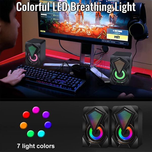 Découvrez ce haut-parleur PC USB compact avec lumière LED multicolore. Son stéréo immersif pour PC, tablette. Commandez-le et profitez d’un son de qualité !