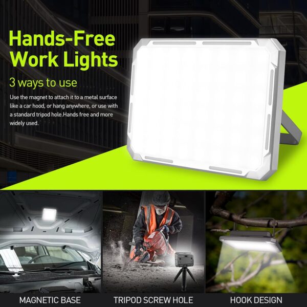 Découvrez ce projecteur LED rechargeable portable, résistant aux intempéries. Parfait pour camping et travaux extérieurs. Achetez-le maintenant!